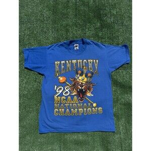 VTG 90s Kentucky Wildcats 1998 NCAA Basketball Champions T Shirt Size Large Blue